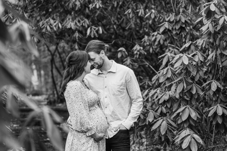 couple forehead to forehead at The Fells, rhododendron row