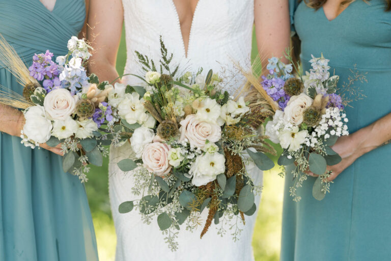 detail of bride's and bridesmaid's bouquets