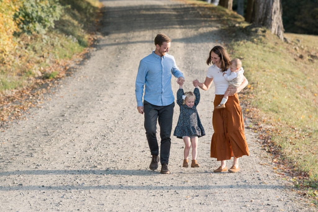 couple walking on road at Langwood Farm
