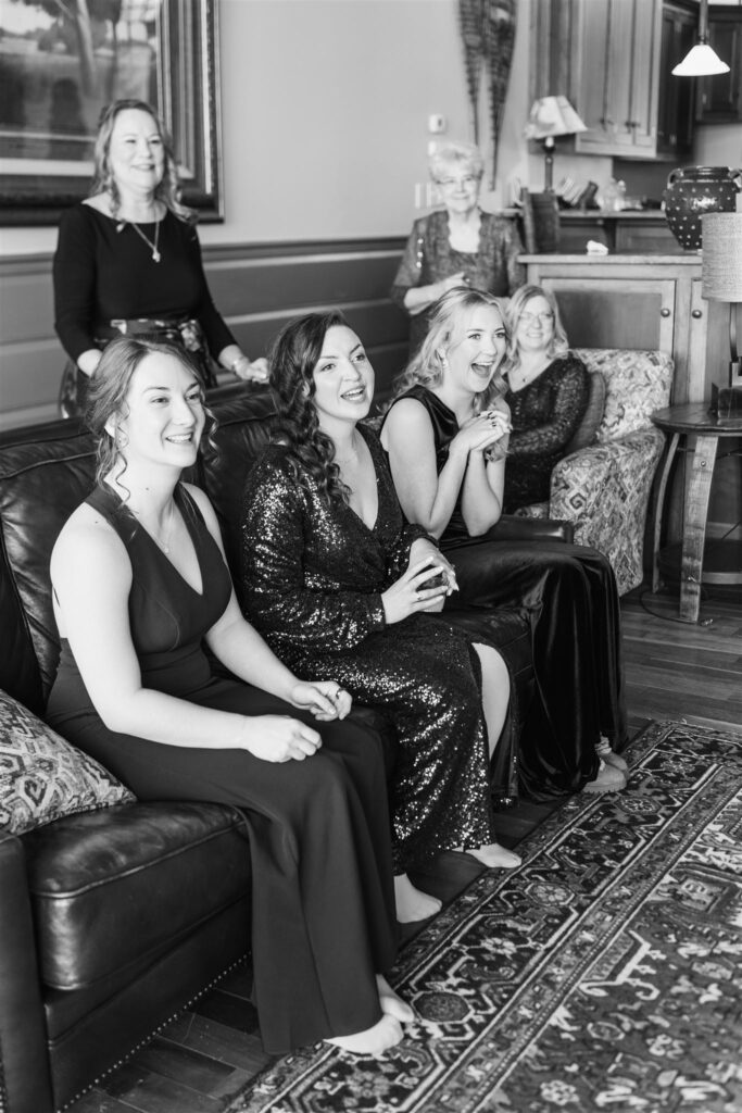 bridal party reaction to seeing bride at mountain top inn, chittenden, vt