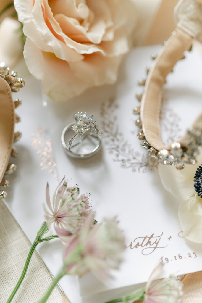 pink and champagne diamond bridal details
