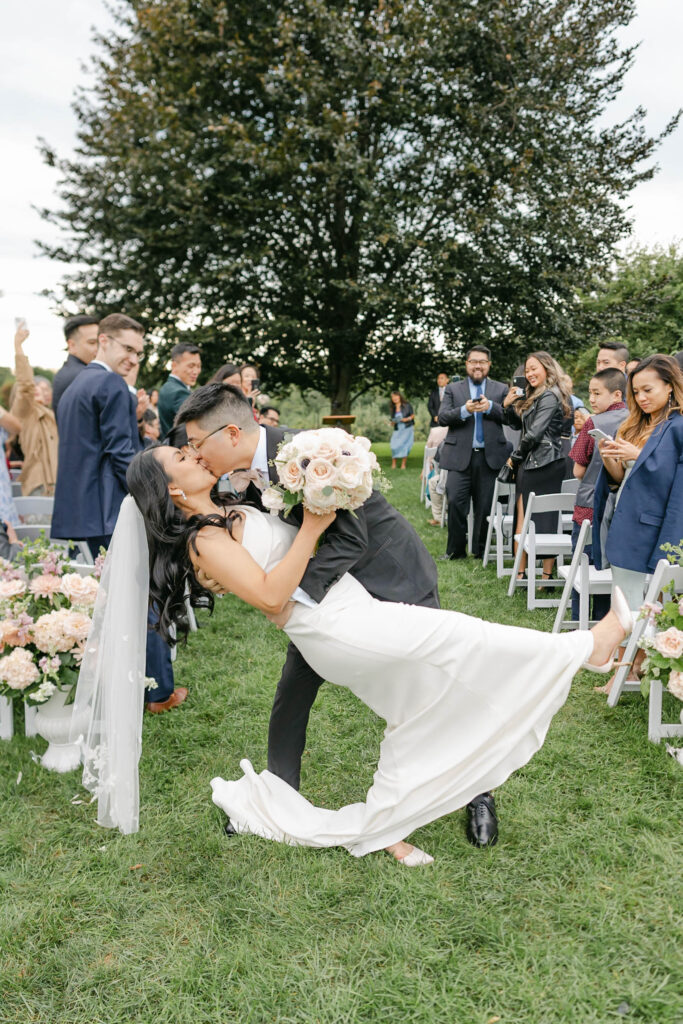 first kiss of bride and groom at connemara house