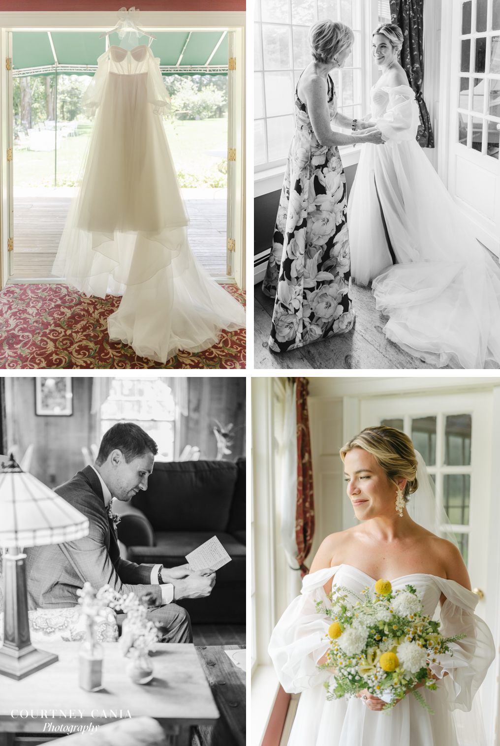 Bride and groom finishing with getting ready ahead of first look Quechee Inn at Marshland Farm Vermont Wedding