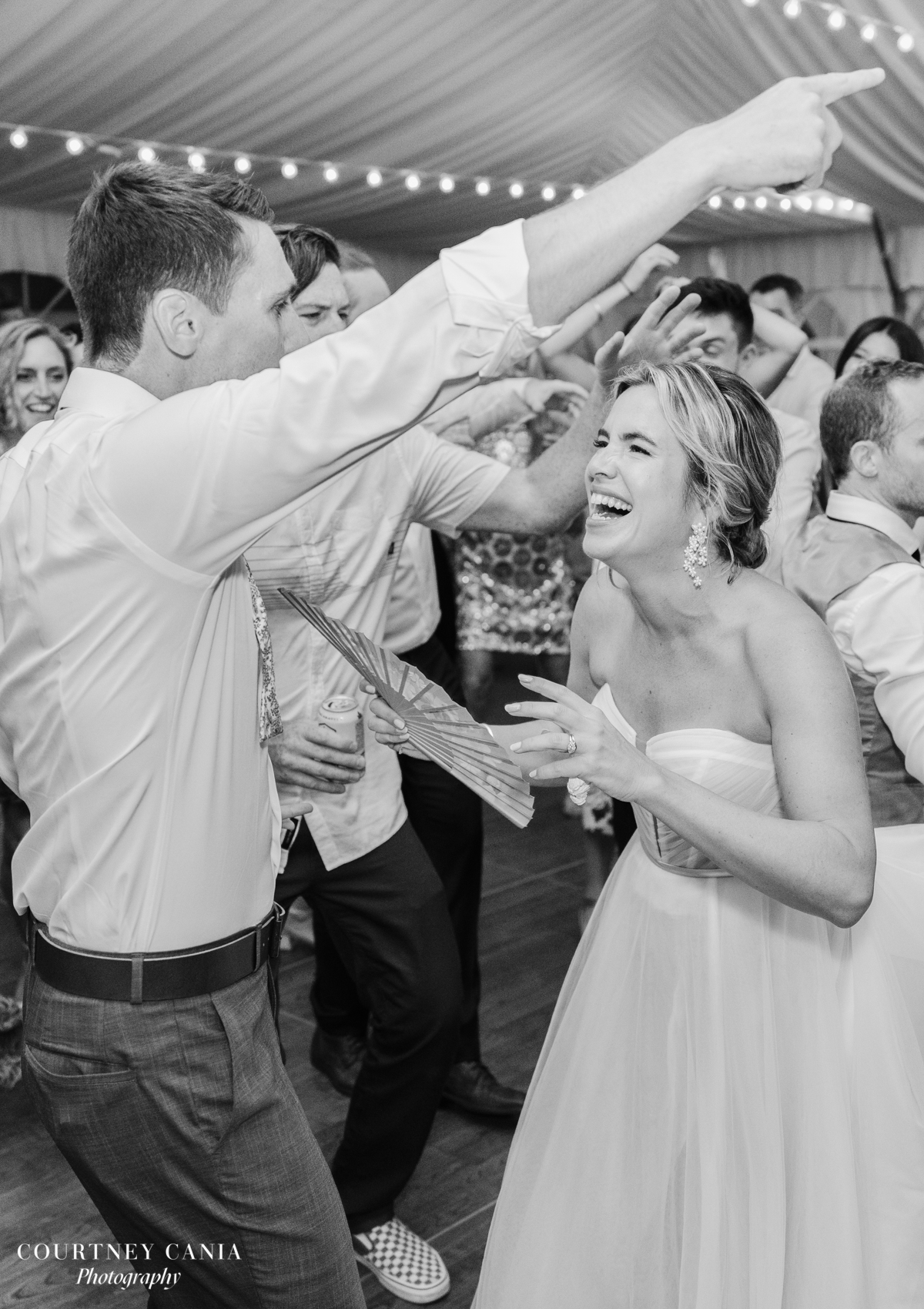 couple enjoying their reception on the dance floor