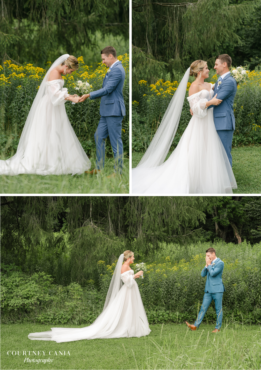 tearful first look at Quechee Inn at Marshland Farm Vermont Wedding