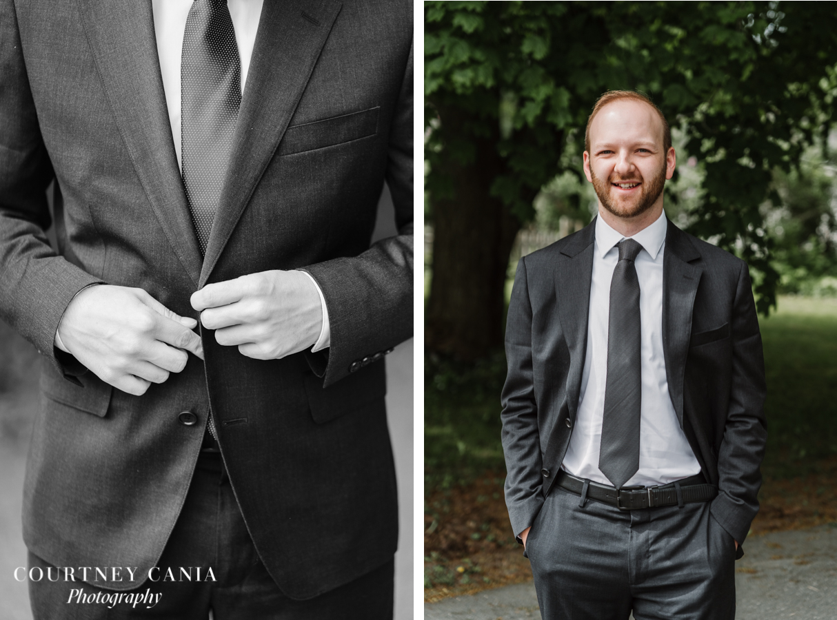 groom getting ready outside ahead of wedding day, detail shots