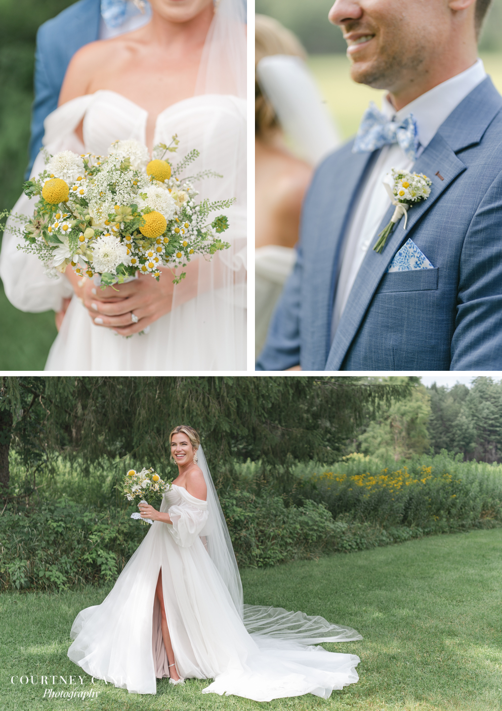 close-up details of bride and groom flowers and bride dancing in her dress at vermont wedding at quechee inn at marshland farm