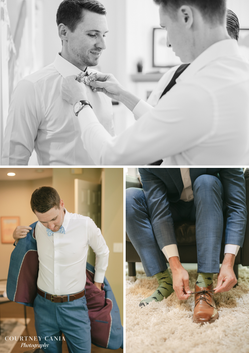 Groom getting ready collage Quechee Inn at Marshland Farm Vermont Wedding