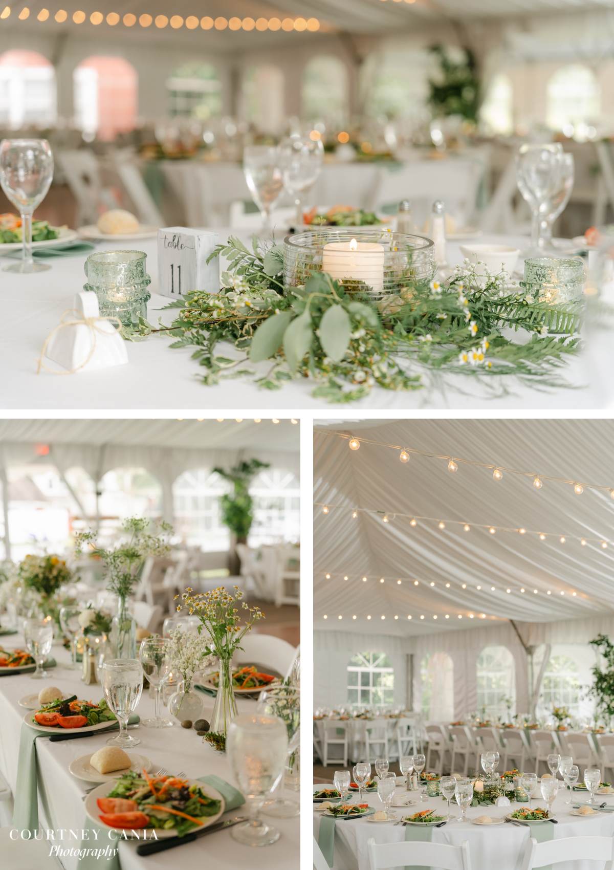 green and yellow glowing reception details at quechee inn wedding