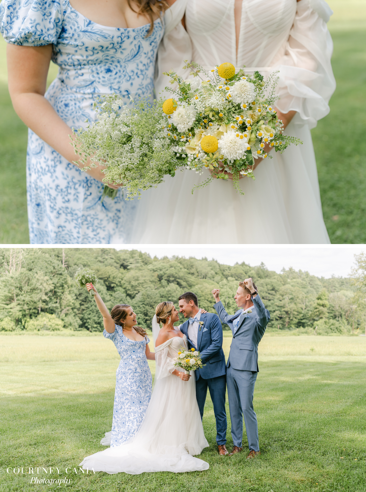 wedding party celebrating outside at Quechee Inn at Marshland Farm vermont wedding