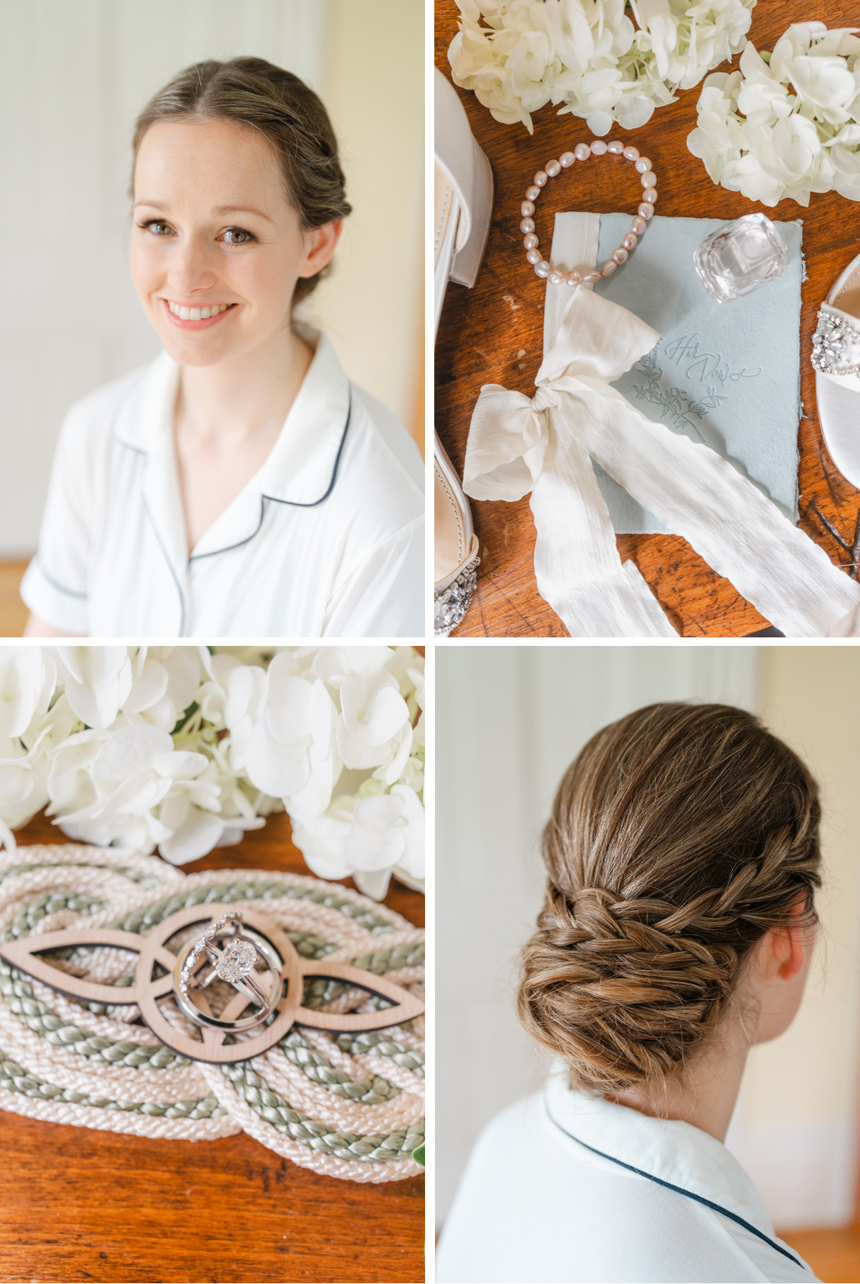 Hair and makeup details during Vermont wedding at Snow Farm Winery