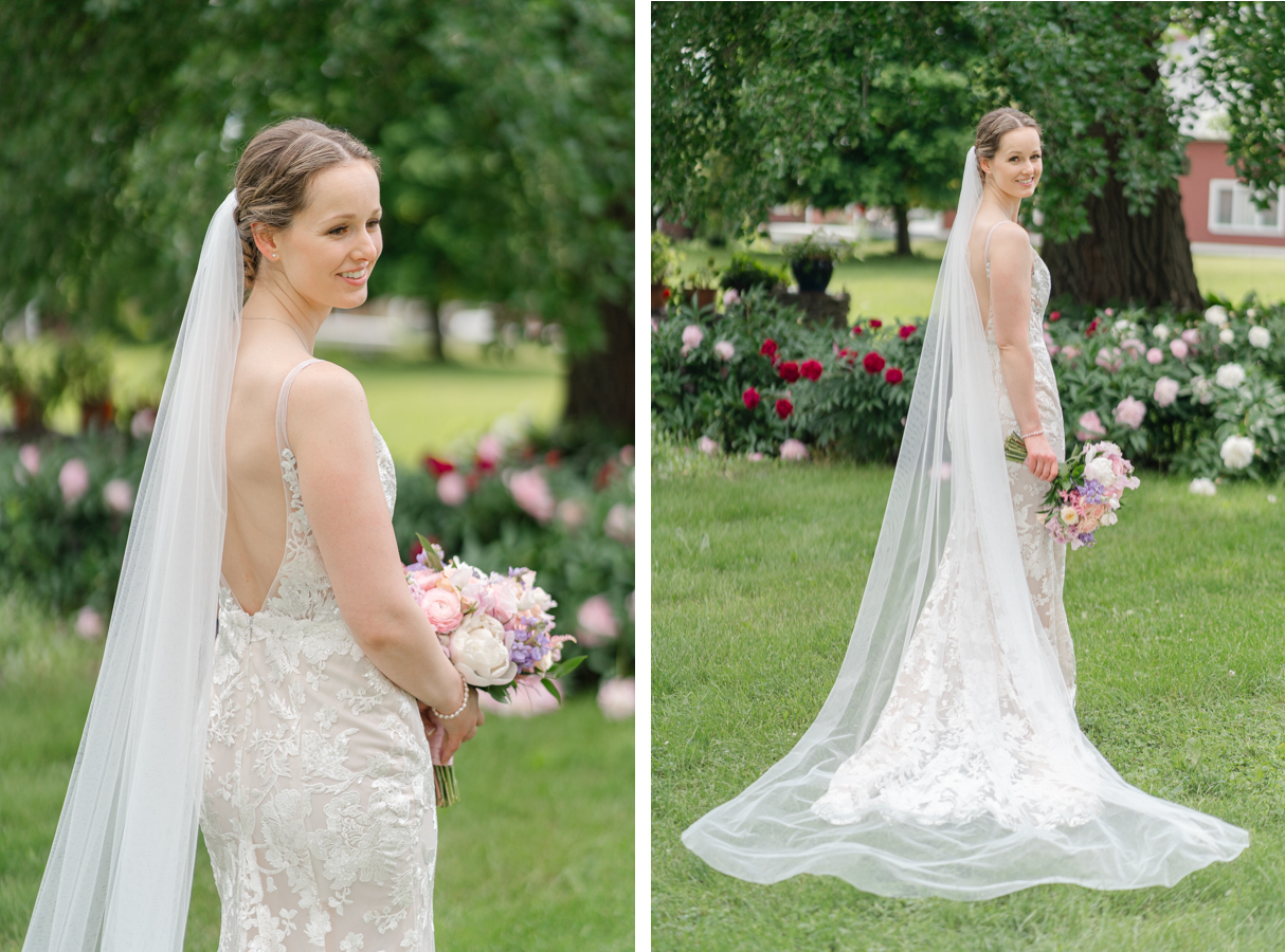 Portraits of bride during Vermont wedding at Snow Farm Winery
