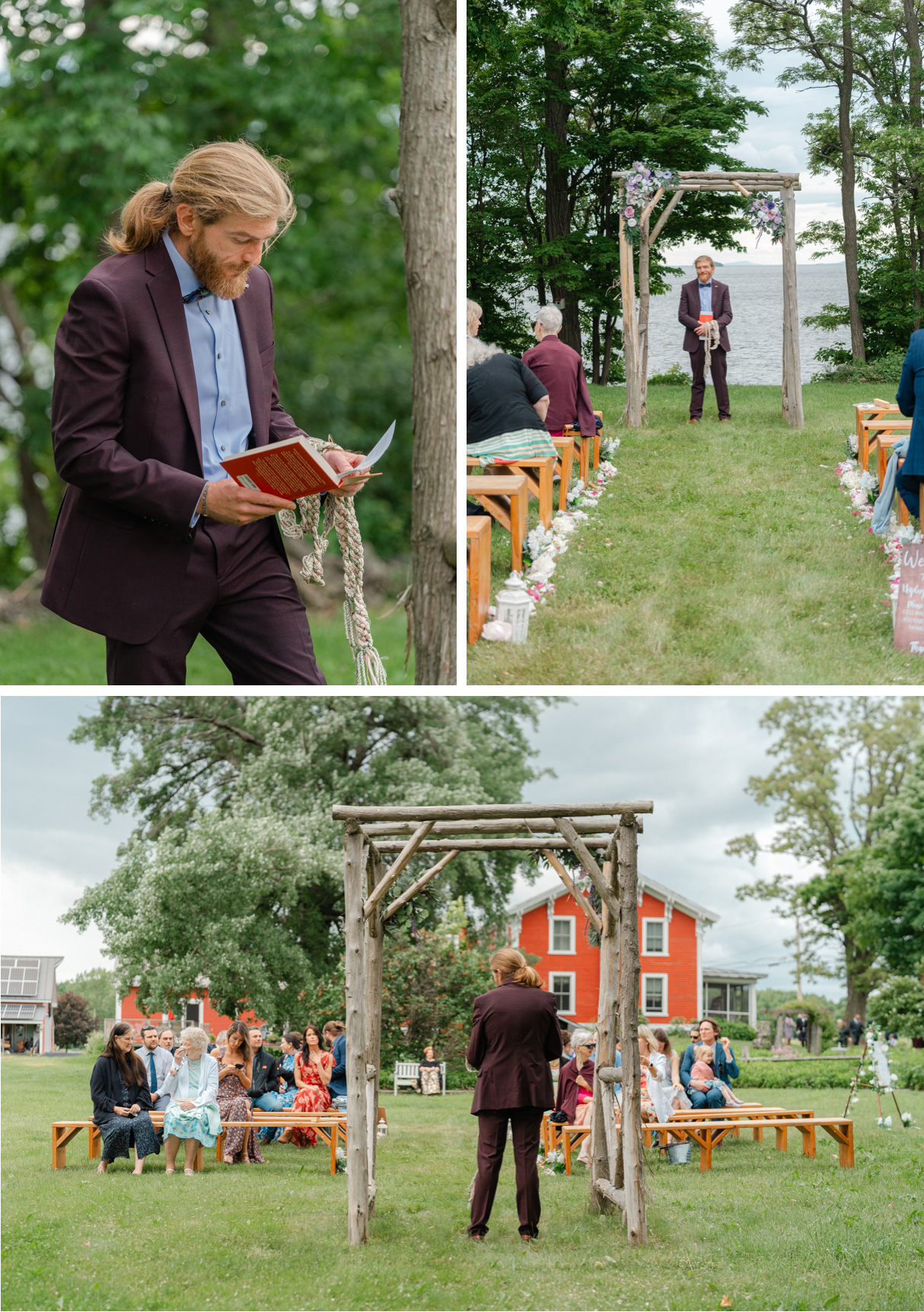 Ceremony getting ready to begin at Vermont wedding at Snow Farm Winery