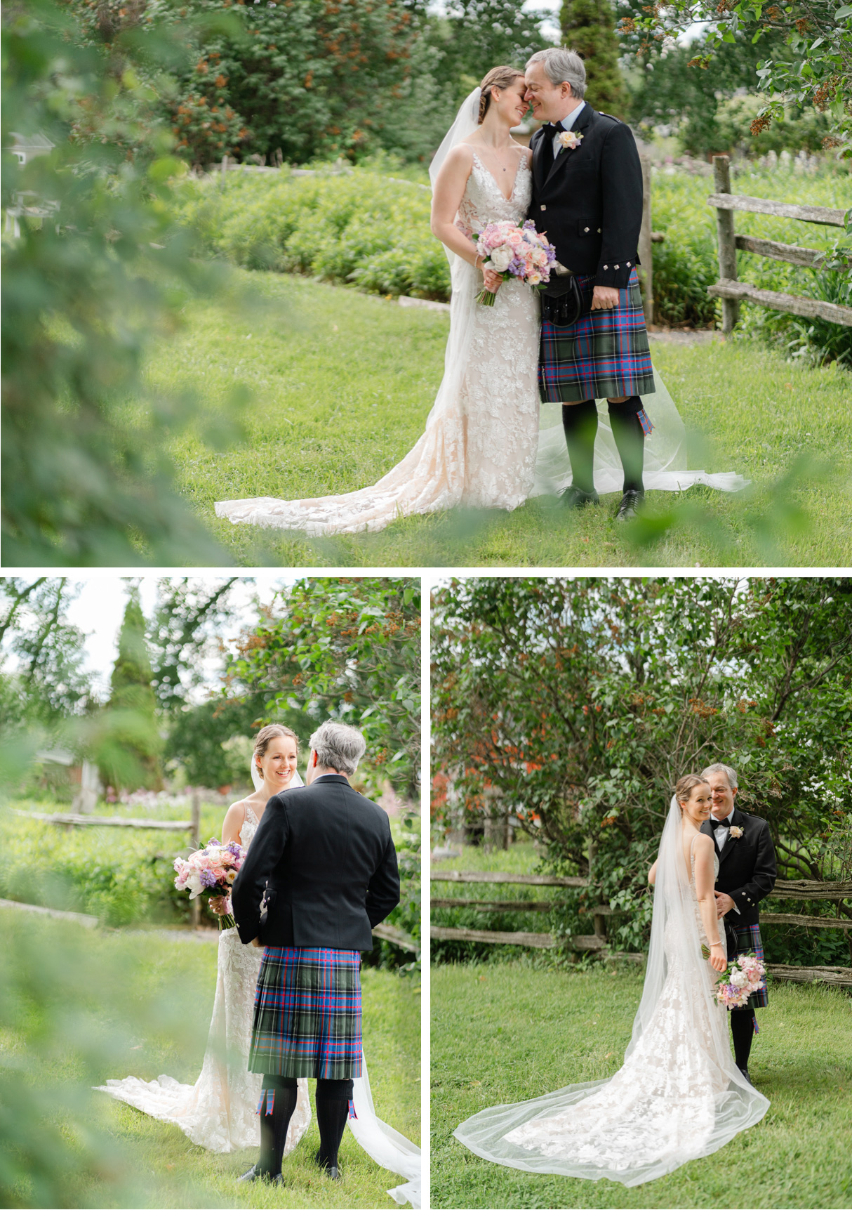 Post first look portraits during Vermont wedding at Snow Farm Winery