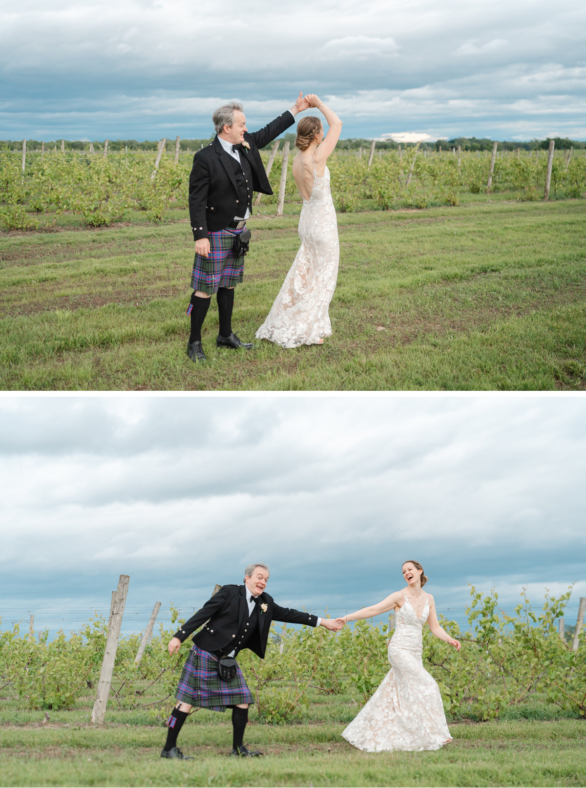 Bride and Groom during golden hour portraits at Vermont wedding at Snow Farm Winery