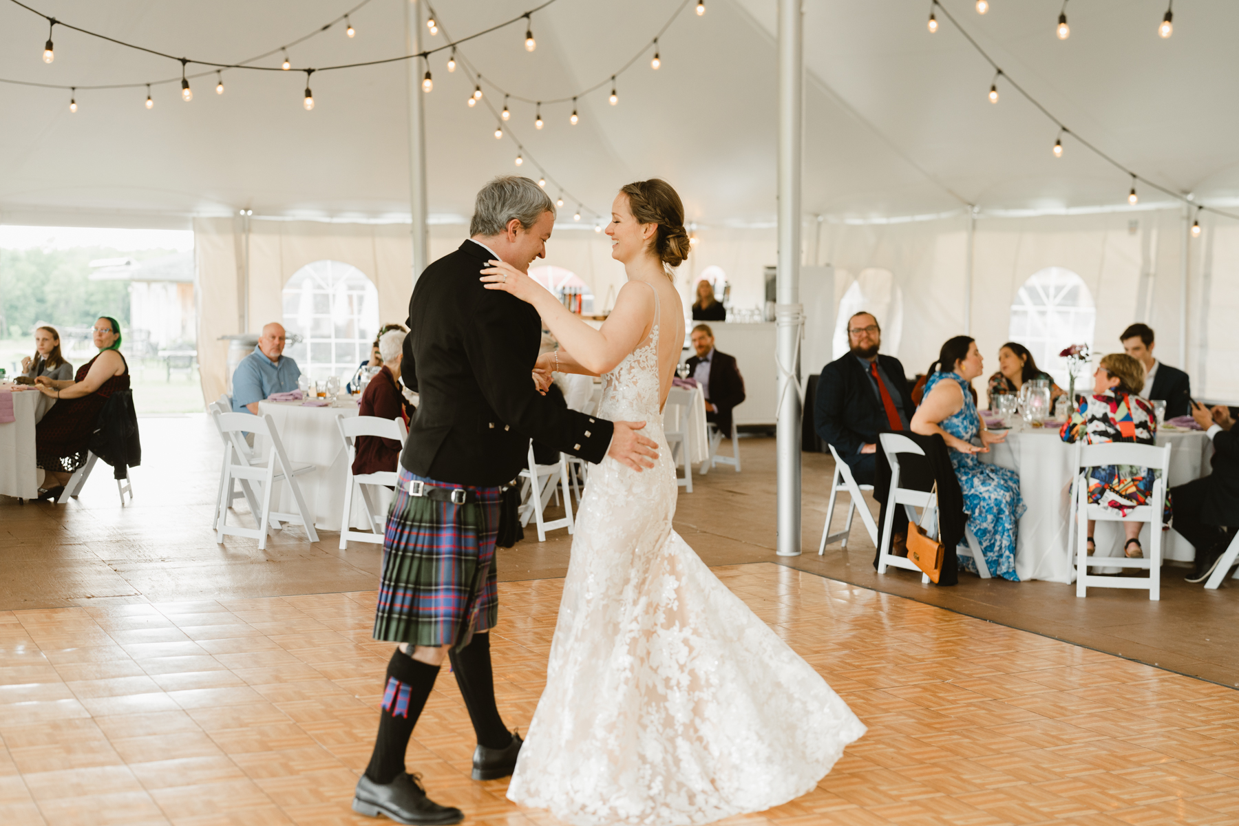 Bride and Groom's first dance at Vermont wedding at Snow Farm Winery