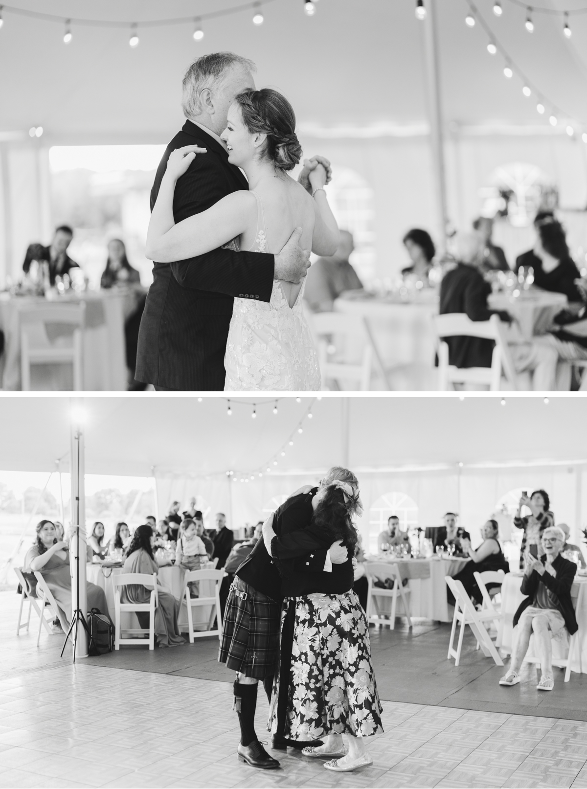 Parent dances at Vermont wedding at Snow Farm Winery
