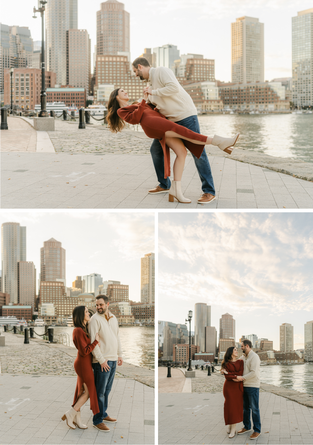 Boston engagement session, dramatic pictures at the seaport waterfront