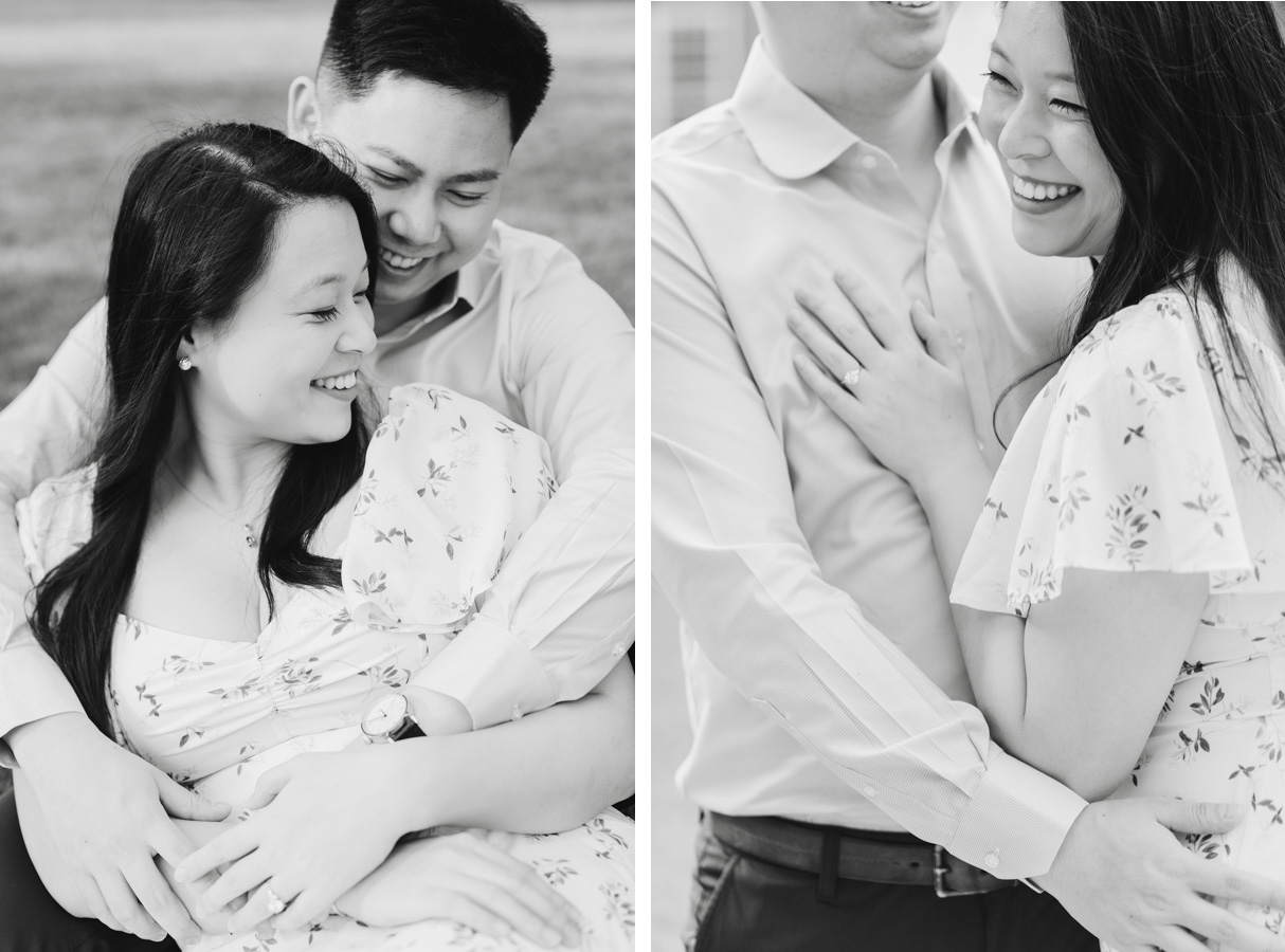 close-up of couple snuggling on the green at dartmouth college engagement session in hanover nh
