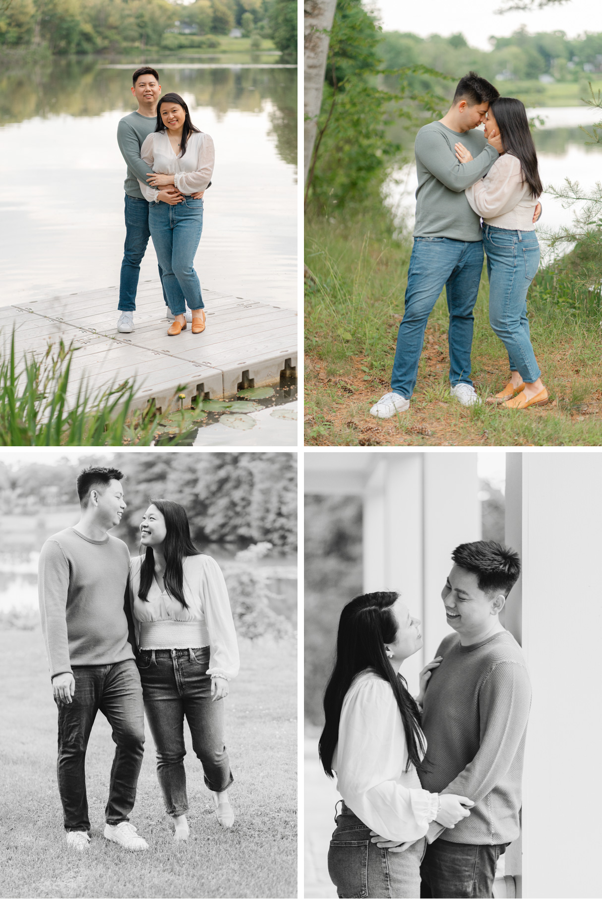couple share engagement session at occom pond and DOC house at dartmouth college engagement session in hanover nh