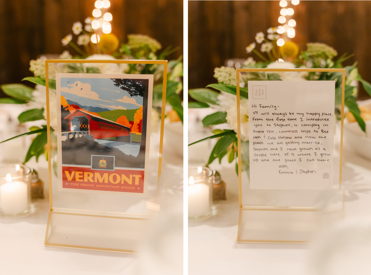 vermont wedding at Inn at round barn vermont postcard and table topper