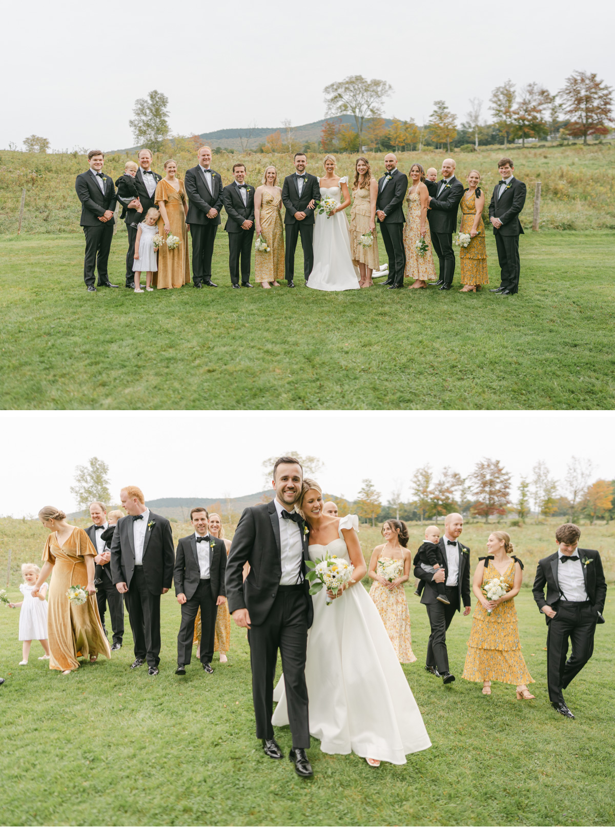 vermont wedding at Inn at round barn group wedding party shots