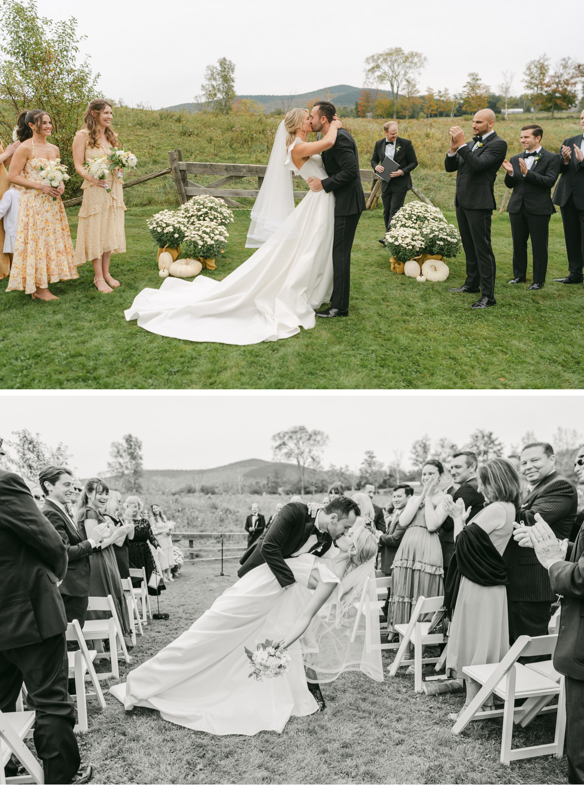 vermont wedding at Inn at round barn first kiss and dip