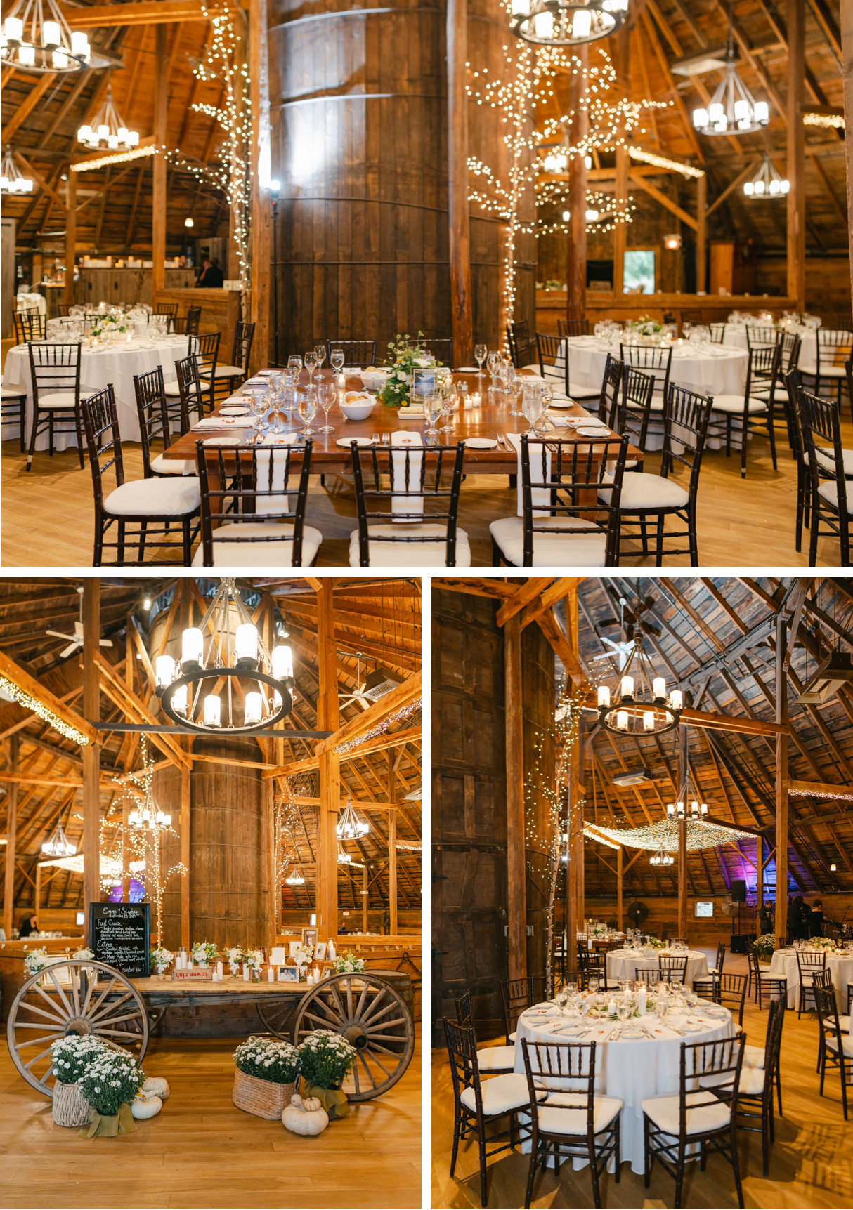 vermont wedding at Inn at round barn reception details