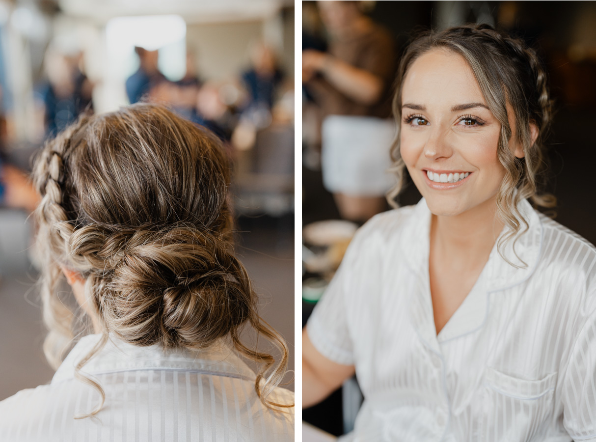 Vermont wedding at Jay Peak, bride in make-up chari and her hair