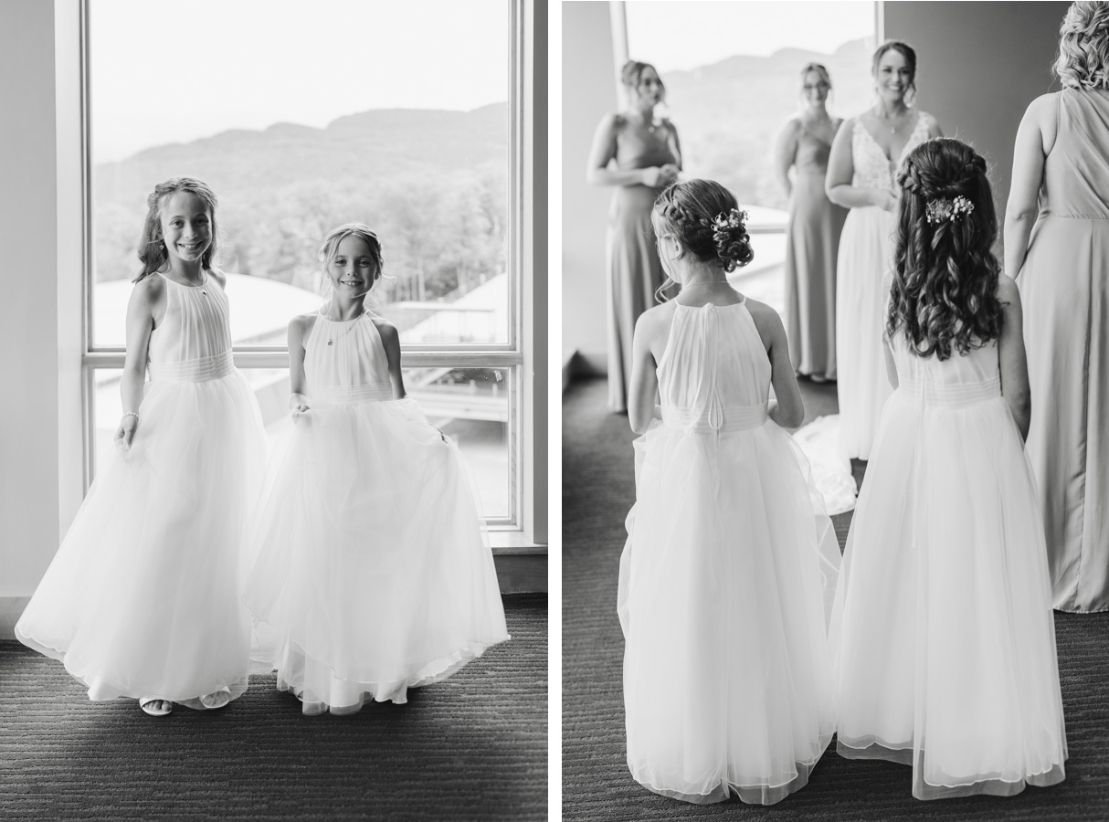 Vermont wedding at Jay Peak, flower girls getting ready