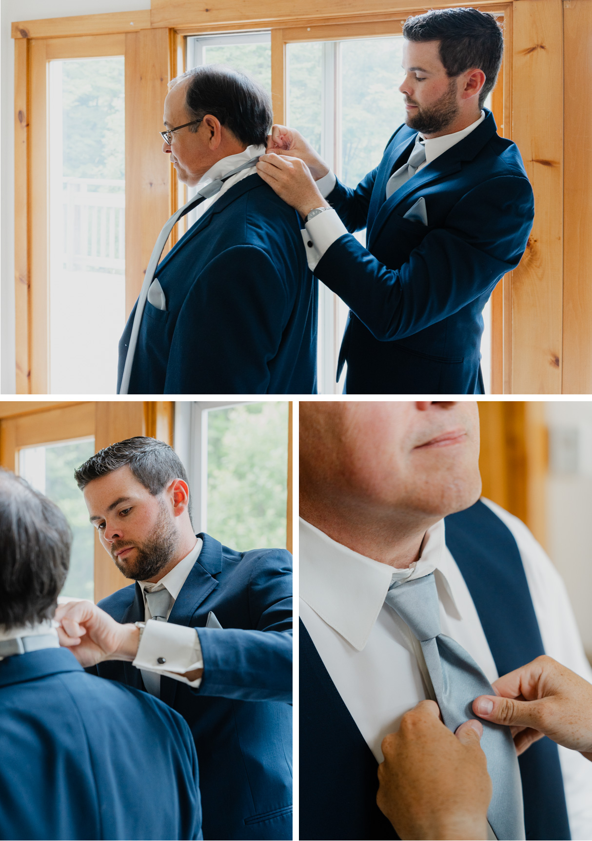 Vermont wedding at Jay Peak, groom and fathers getting ready