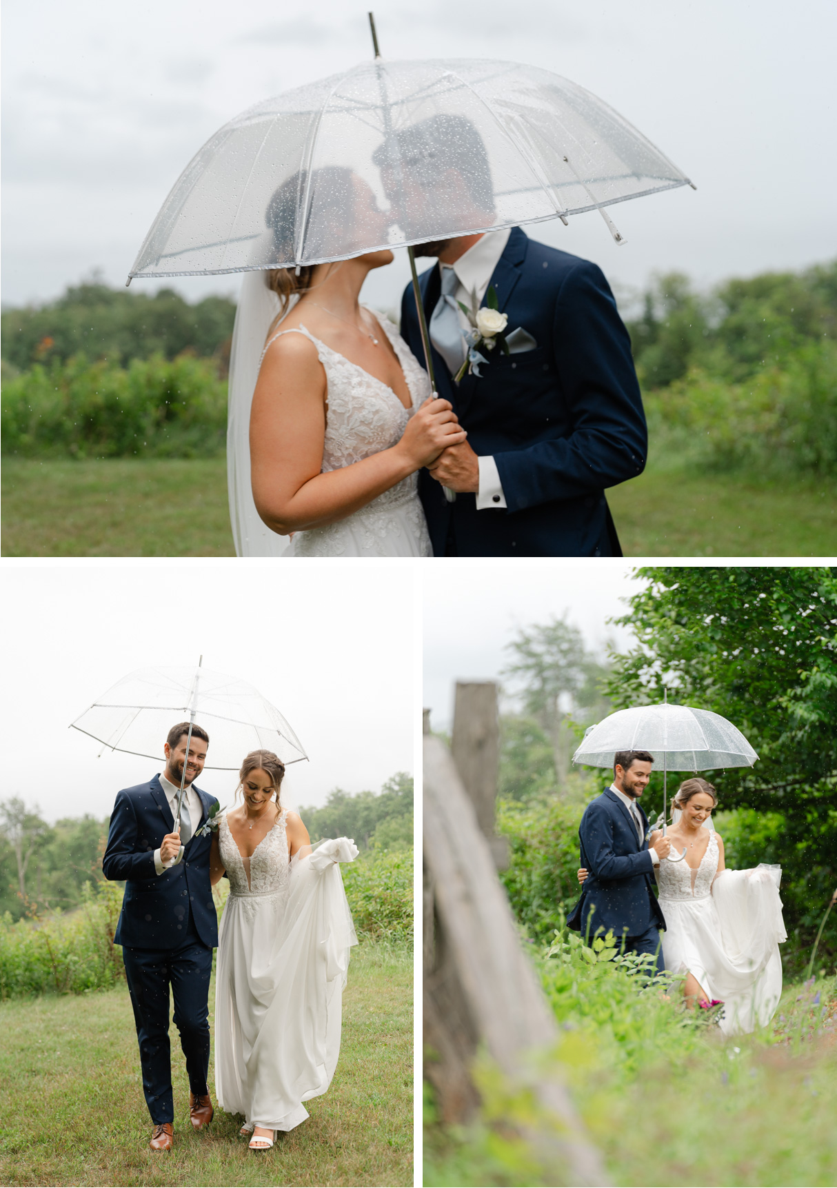 Vermont wedding at Jay Peak, rainy day umbrella portraits