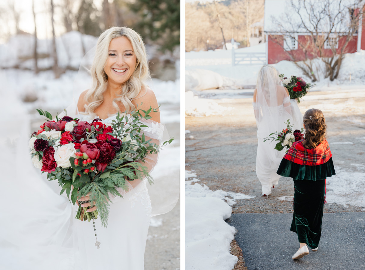 Vermont Christmas Wedding at Grafton Inn - bride ready for ceremony
