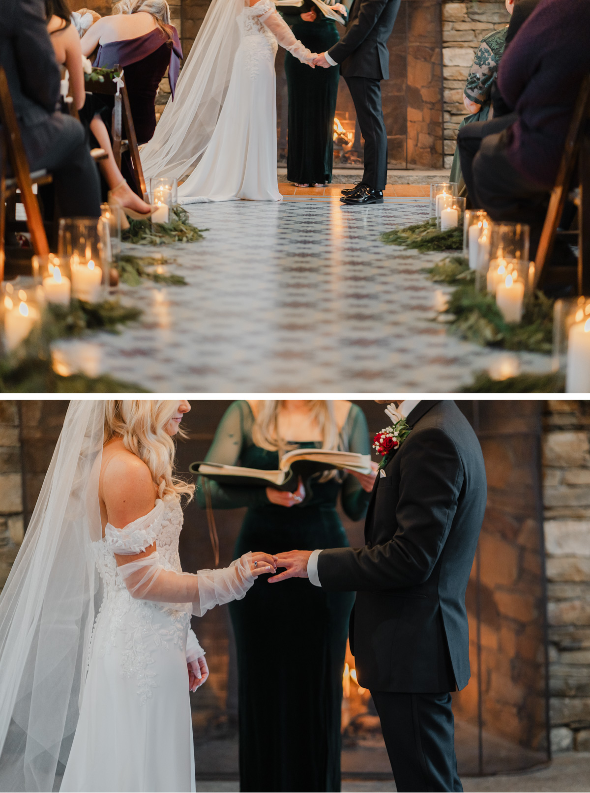 Vermont Christmas Wedding at Grafton Inn - exchanging rings