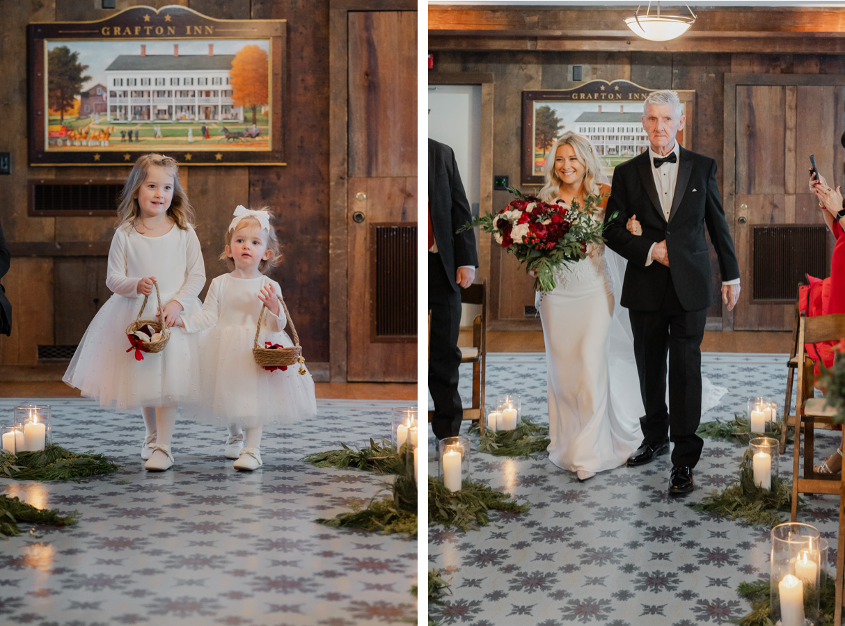 Vermont Christmas Wedding at Grafton Inn - walking down the aisle