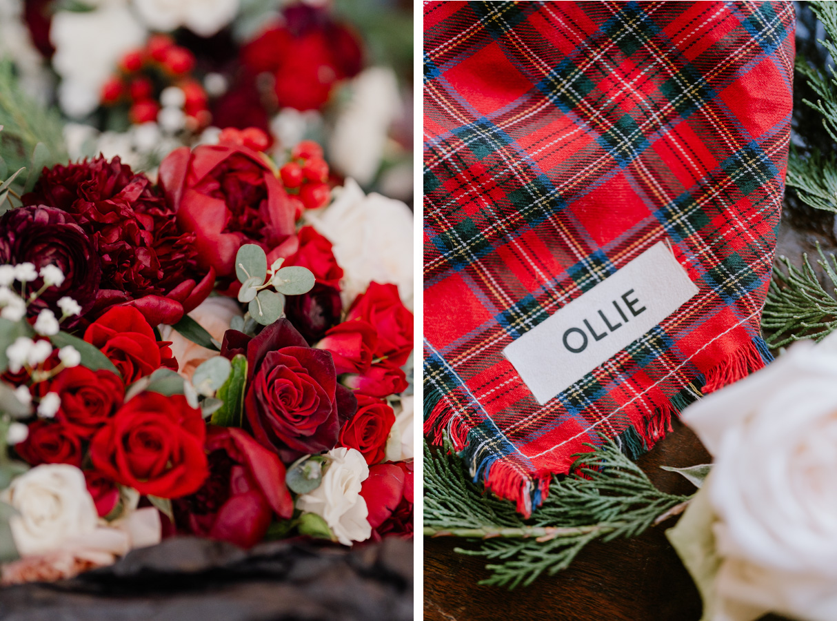 Vermont Christmas Wedding at Grafton Inn - florals and dog bandana