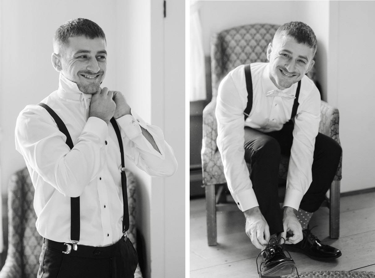 Vermont Christmas Wedding at Grafton Inn - groom getting ready