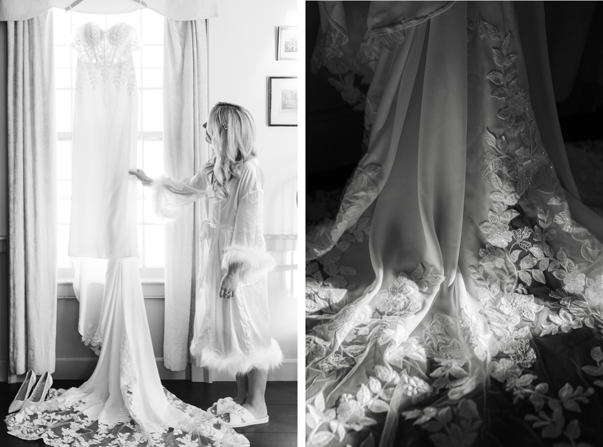 Vermont Christmas Wedding at Grafton Inn - admiring dress