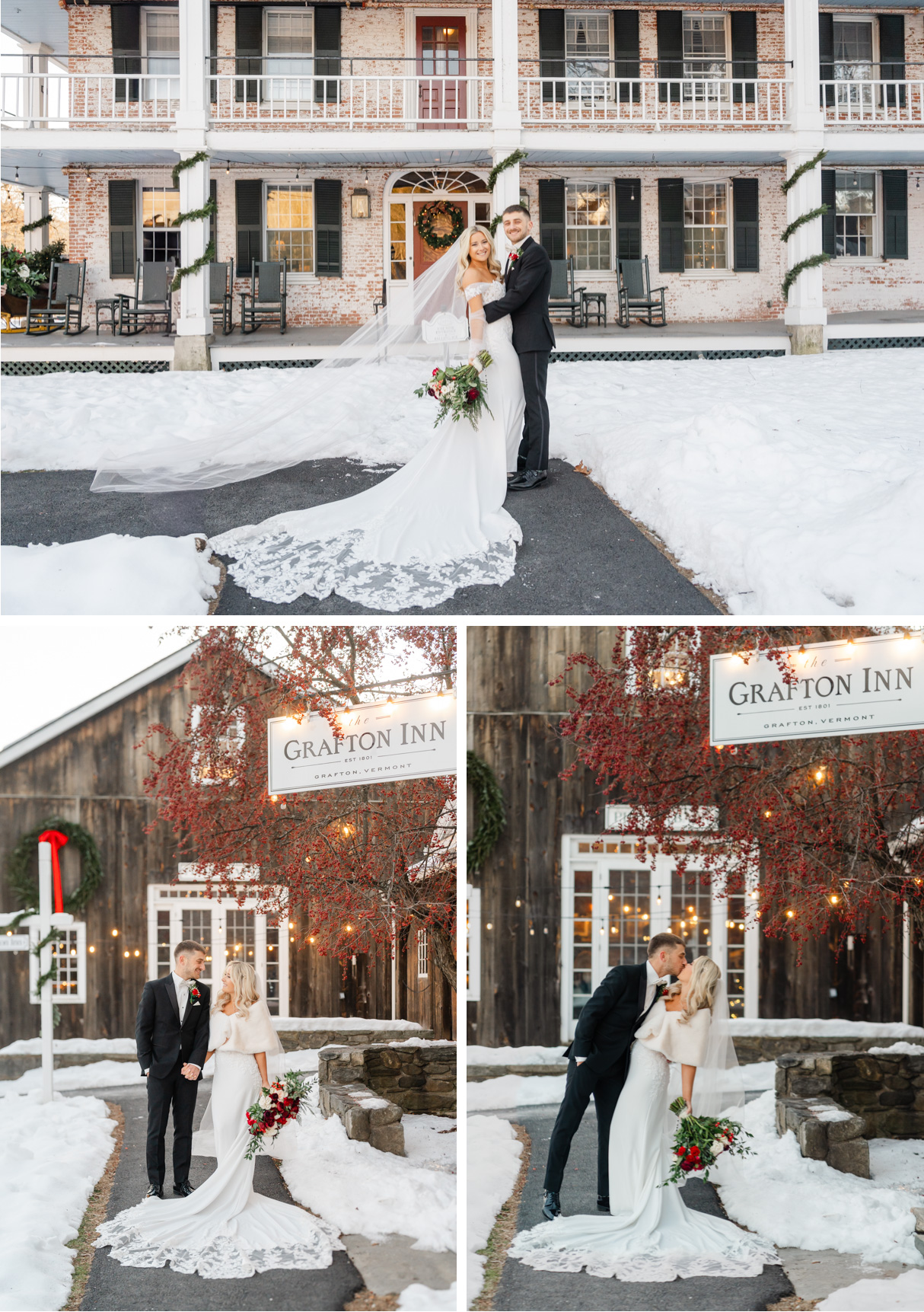Vermont Christmas Wedding at Grafton Inn - just married portraits