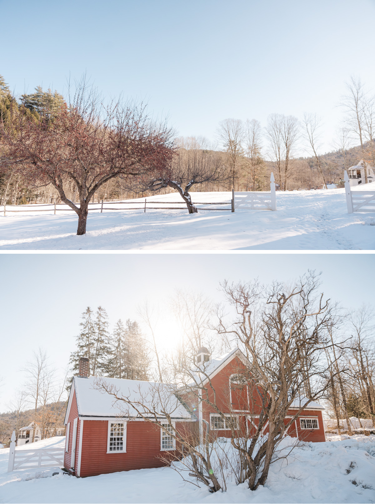 Vermont Christmas Wedding at Grafton Inn - white gates landscape