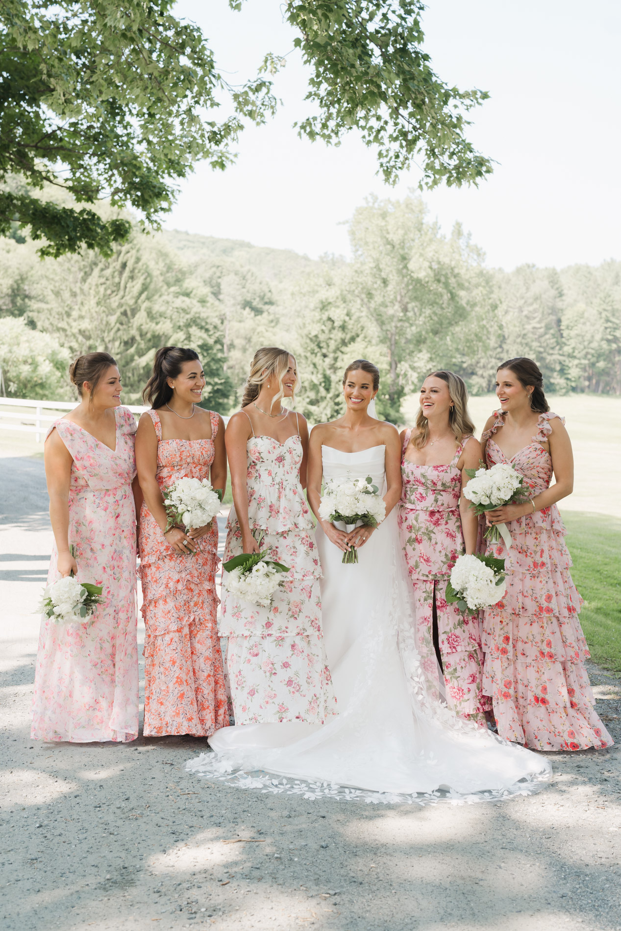 new england wedding photographer - photographing Vermont wedding at Quechee Inn - bridesmaids together
