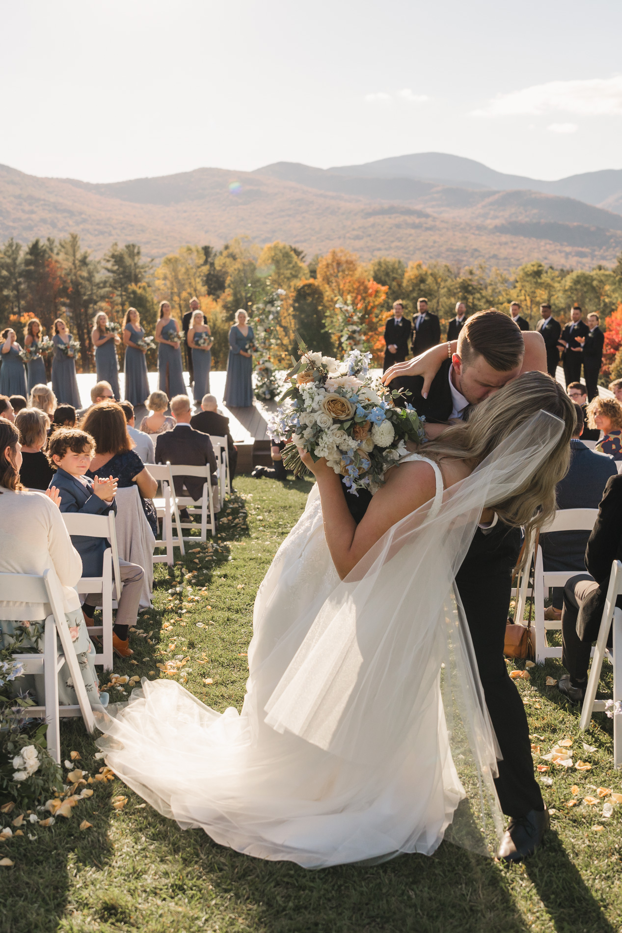 couple share first kiss at Trapp Family Lodge