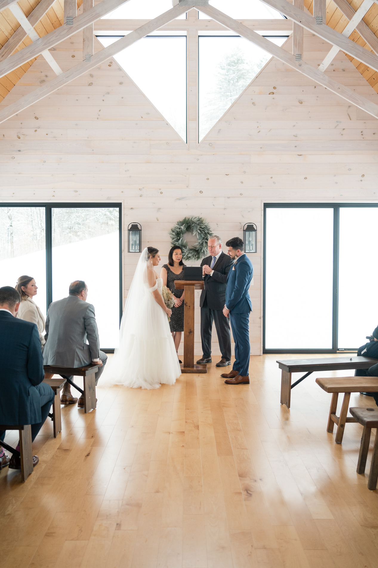Bride and Groom ceremony in chapel of OQ Farm, Woodstock