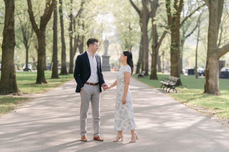 Boston Engagement session under blooming trees