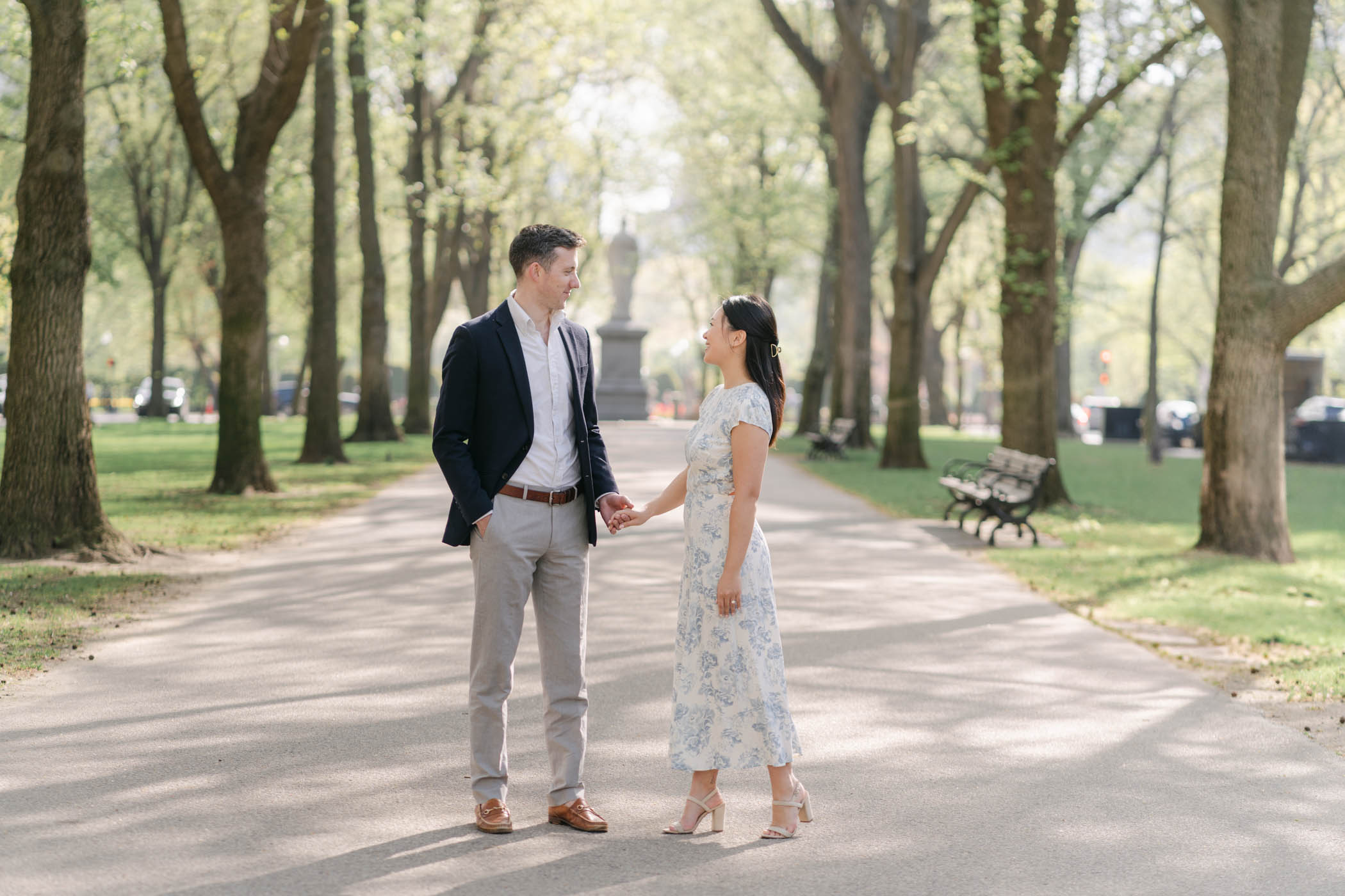 Boston Engagement session under blooming trees