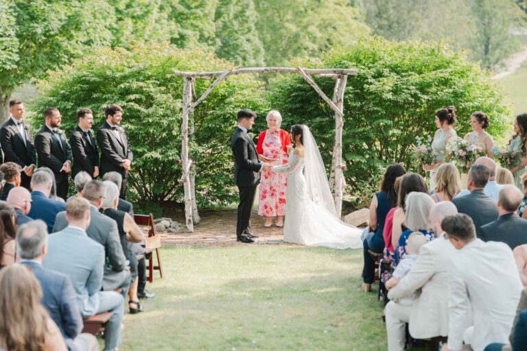 Bride and Groom at ceremony at wedding at the preserve at chocorua