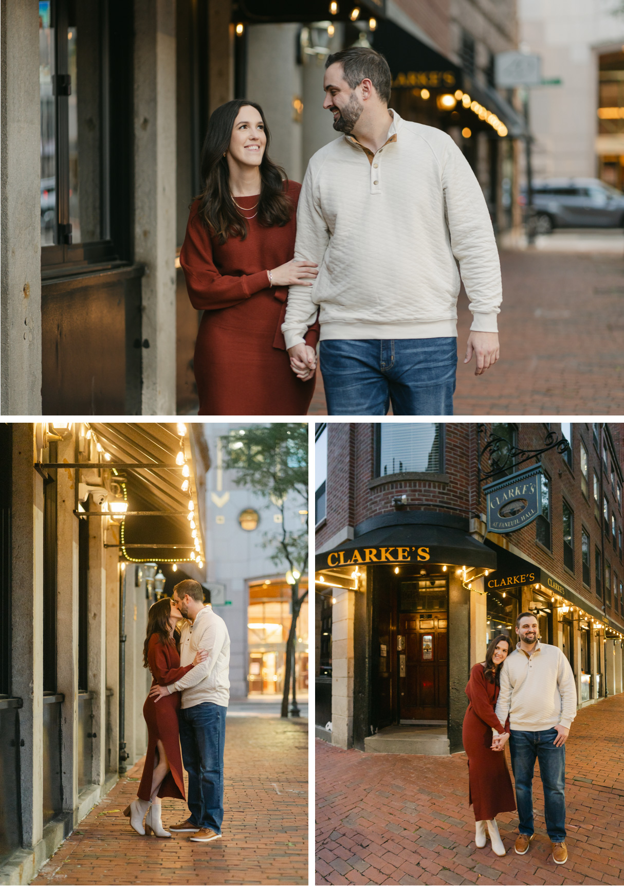 Boston engagement session near restaurant, boston wedding photographer