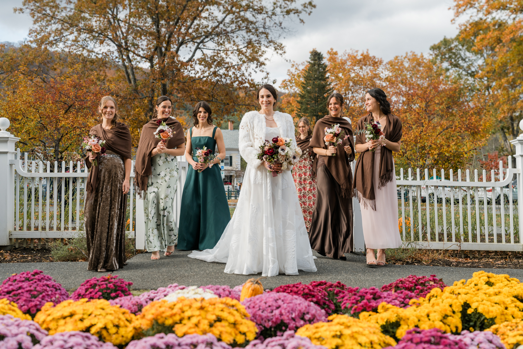Woodstock Inn Vermont Wedding - bridesmaids walk by mums