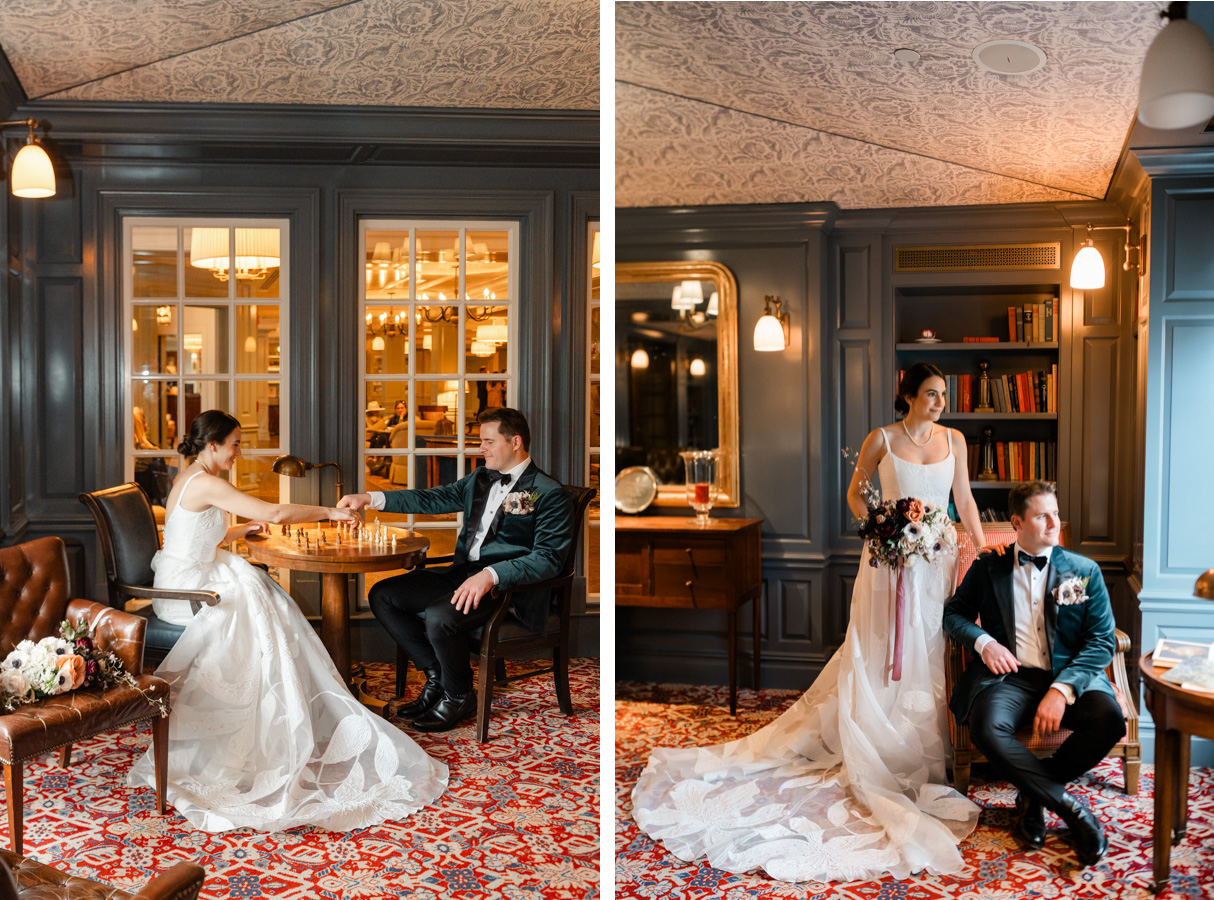 Woodstock Inn Vermont Wedding - portraits in the library