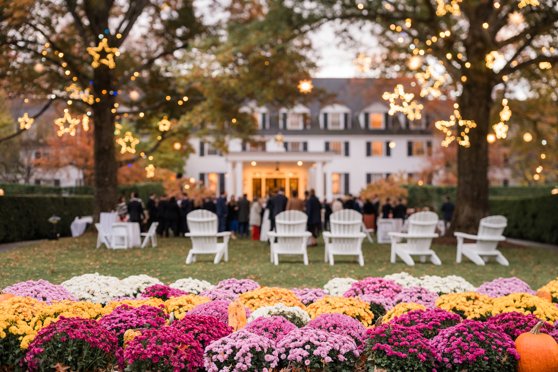 Woodstock Inn Vermont Wedding - cocktail hour under lights